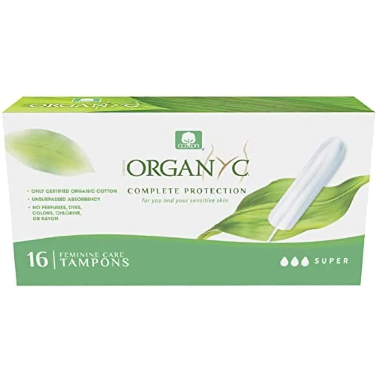 Organ(y)c super tampons made of 100% organic cotton, vegan ok certified, biodegradable and compostable.
