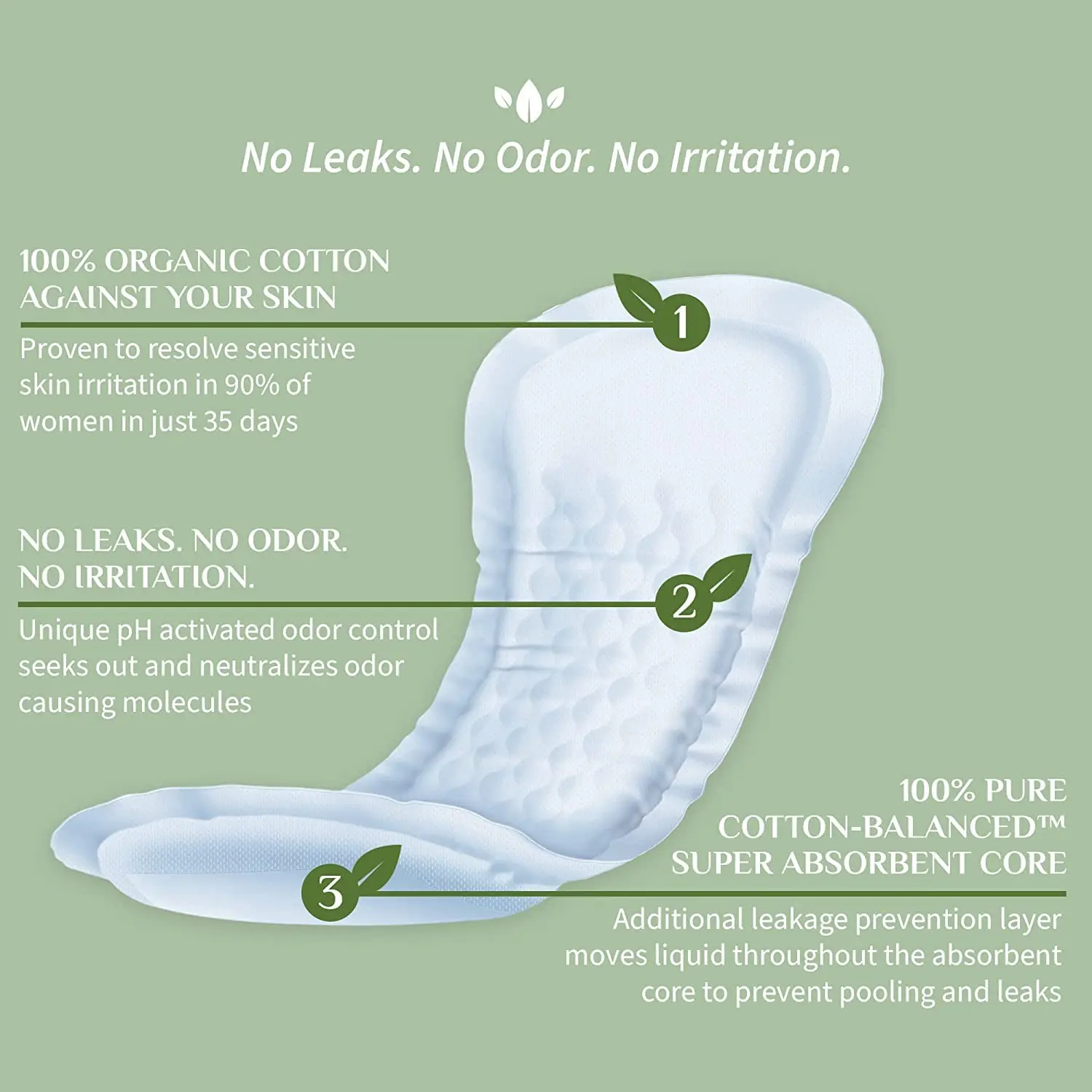 Organyc incontinence pads made with 100% organic cotton offer maximum flow protection against bladder leaks, odor, wetness, and skin irritation, while being gentle on sensitive skin.