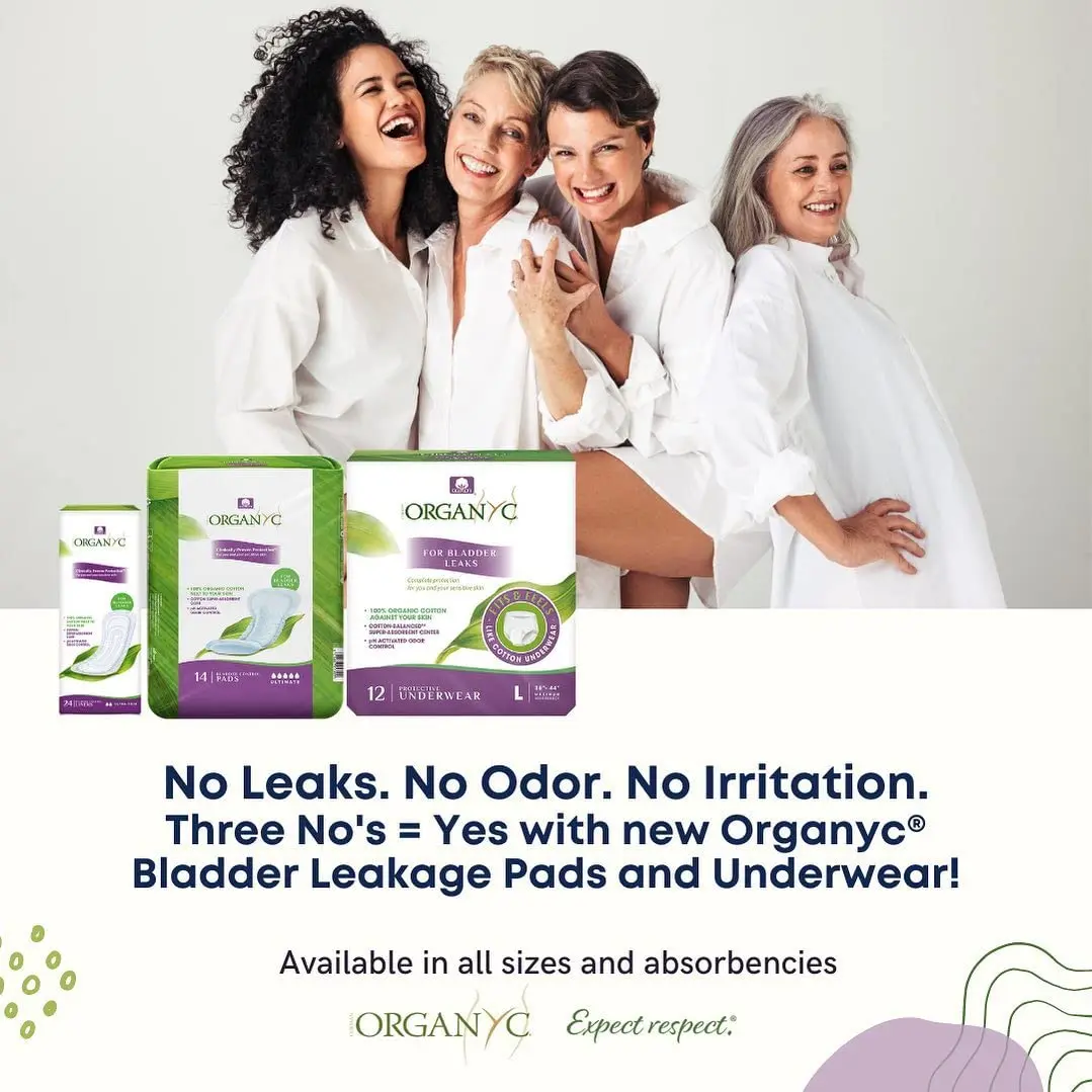 Organyc incontinence pads made with 100% organic cotton offer maximum flow protection against bladder leaks, odor, wetness, and skin irritation, while being gentle on sensitive skin.