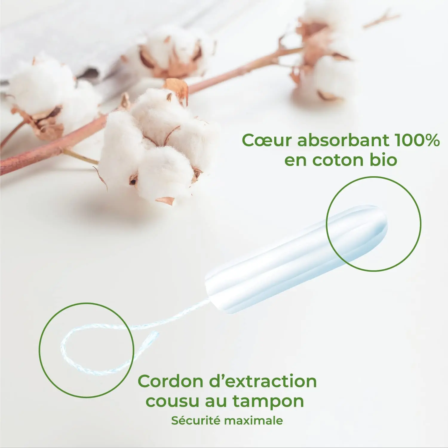Image of a box of Organyc Super Plus tampons, made from 100% certified organic cotton and perfume-free, designed to be compatible with the skin's natural pH.