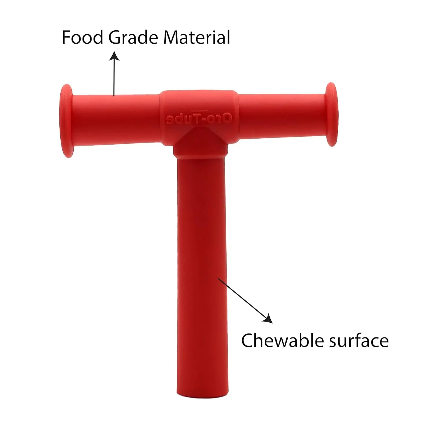 Red SPEECHGEARS Oro-Tube is a medical grade chewing tube designed for speech, feeding, and sensory integration, offering a resilient, non-consumable surface for jaw grading, alignment, and oral tactile treatment.
