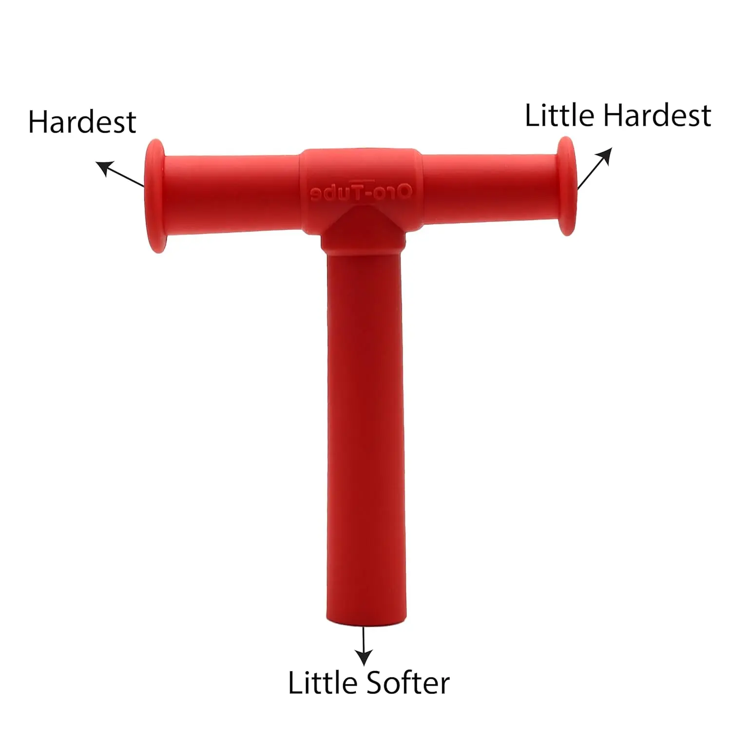 Red SPEECHGEARS Oro-Tube is a medical grade chewing tube designed for speech, feeding, and sensory integration, offering a resilient, non-consumable surface for jaw grading, alignment, and oral tactile treatment.
