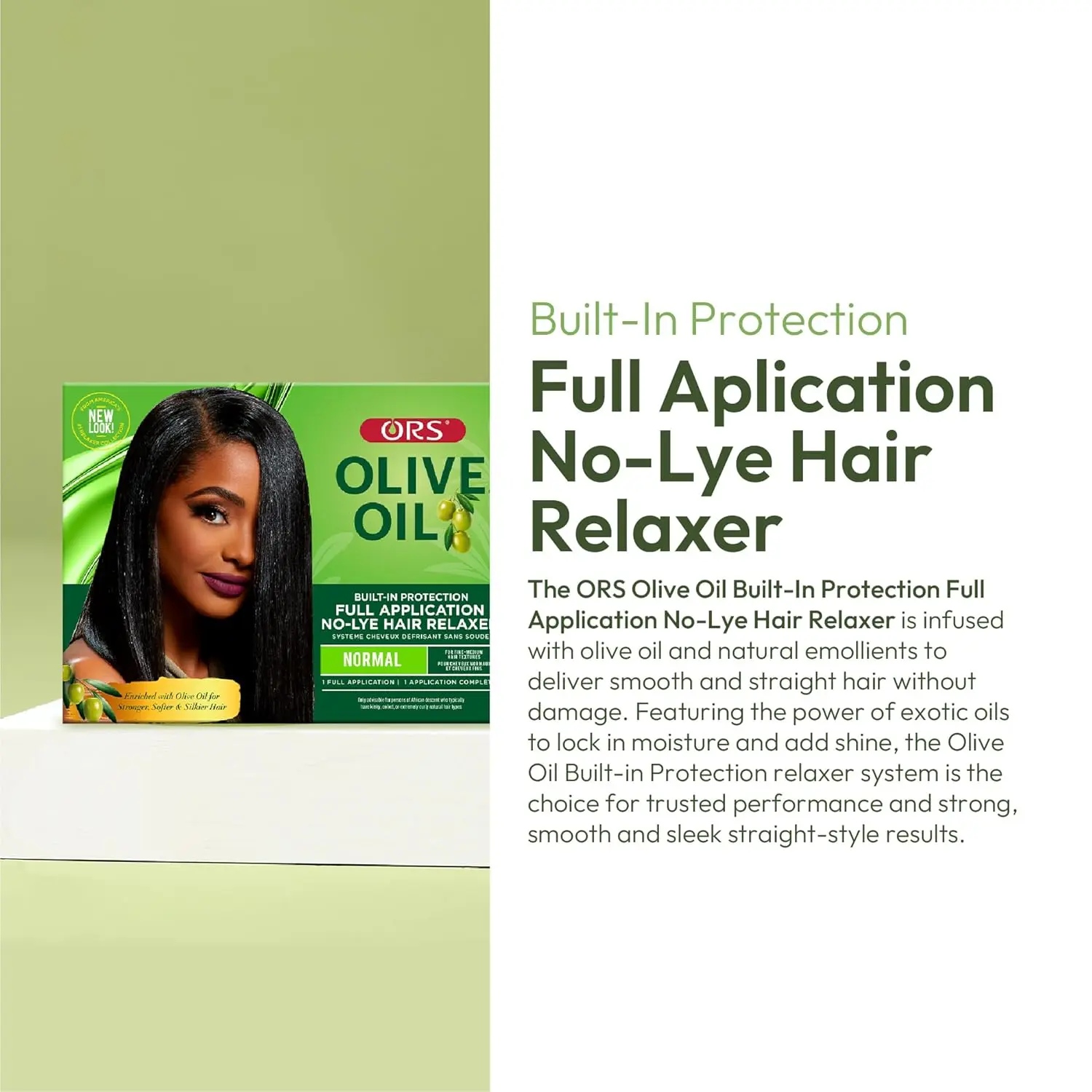 ORS Olive Oil Built-In Protection No-Lye Hair Relaxer gently relaxes and protects normal hair with olive oil, shea butter, and Pequi Oil for manageability, strength, and shine.
