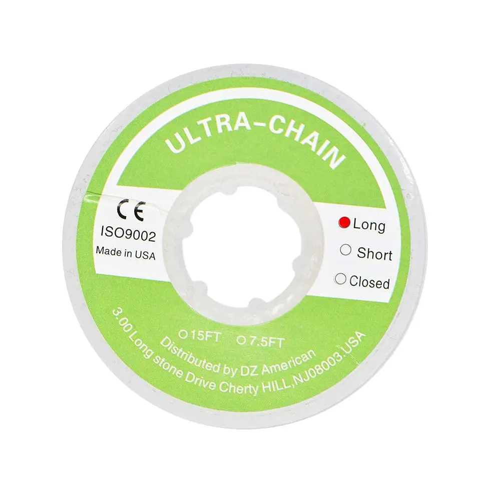 Clear dental orthodontic elastic power chains on a long spool offer excellent stretch, high flexibility, and latex-free properties for comfortable and effective orthodontic treatment.