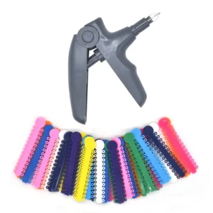 This set includes 1040 orthodontic ligature ties and a dental ligature gun dispenser used to easily place the ligature tie to the bracket wire slot.