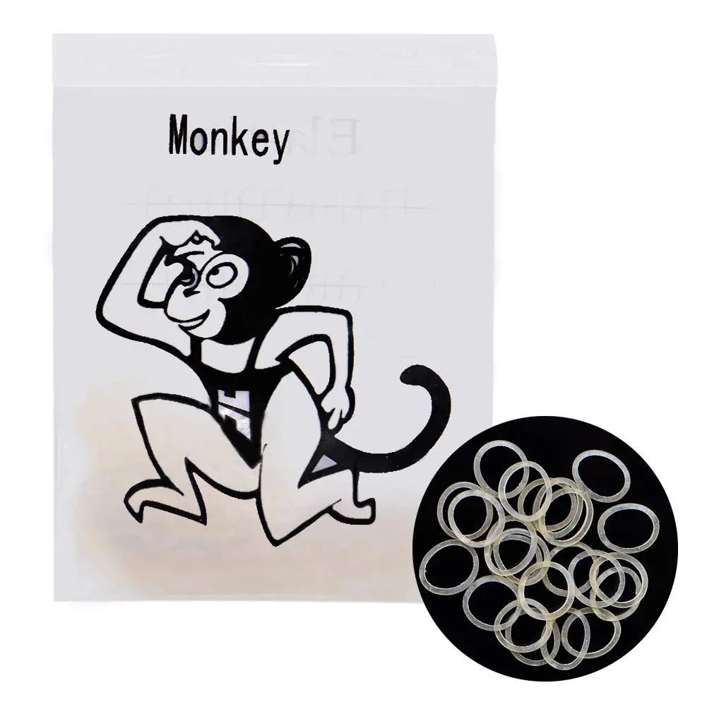 Ten bags of 3/8 inch clear orthodontic rubber bands, also suitable for dog grooming, doll hair, and crafts; however, contains latex.