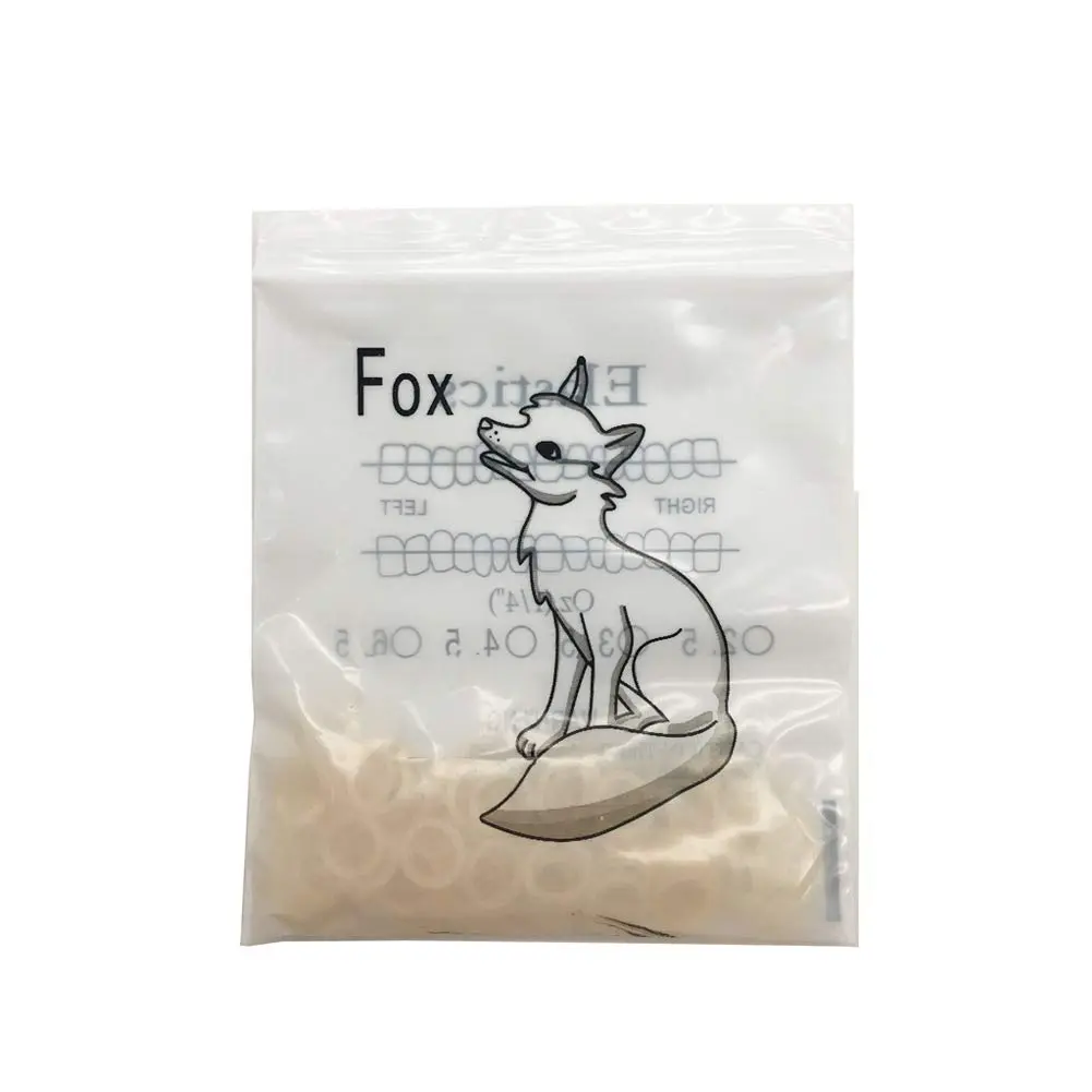 Ten bags of 3/8 inch clear orthodontic rubber bands, also suitable for dog grooming, doll hair, and crafts; however, contains latex.