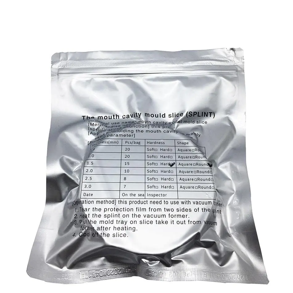 Round 1.0mm hard orthodontic splint sheet thermoforming material with no impurities, scratches, bubbles, or odor after heating, designed as a retainer and molar teeth protection sleeve, and 120mm in diameter.