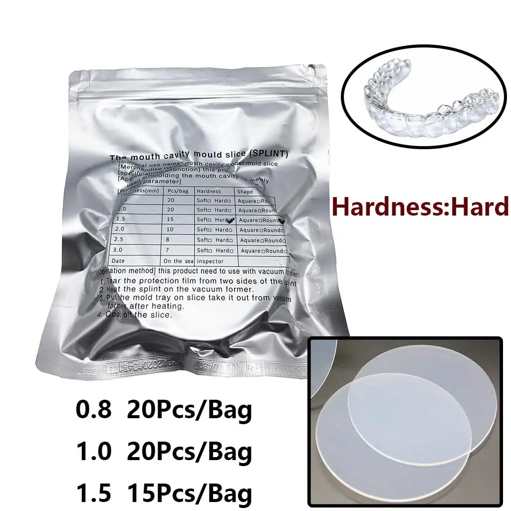 Round 1.0mm hard orthodontic splint sheet thermoforming material with no impurities, scratches, bubbles, or odor after heating, designed as a retainer and molar teeth protection sleeve, and 120mm in diameter.