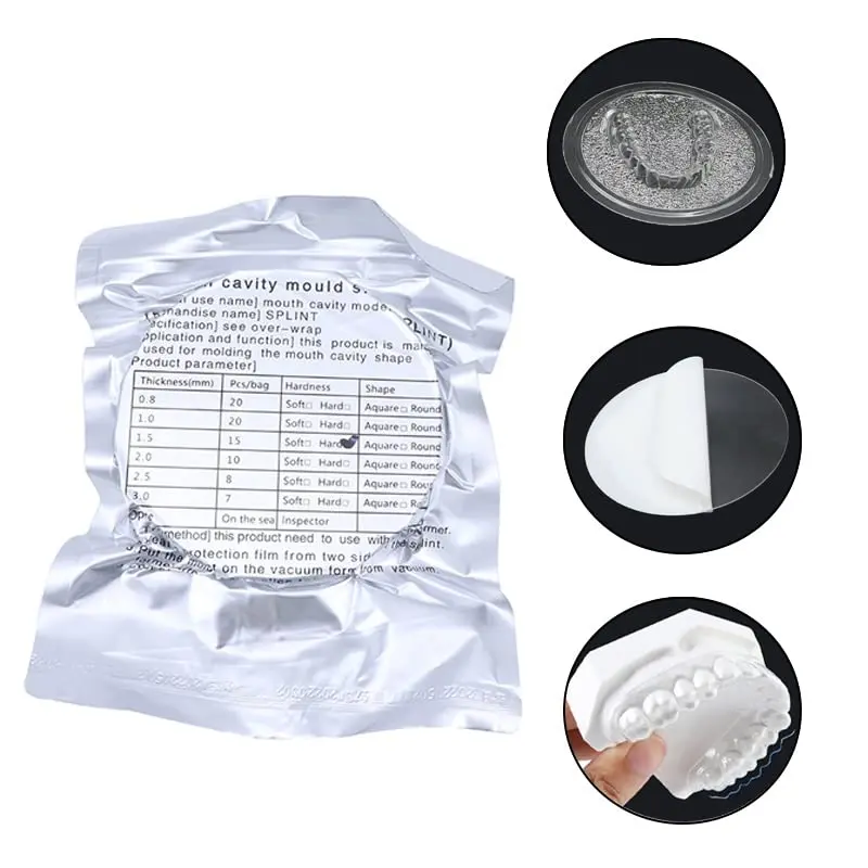 Round 1.0mm hard orthodontic splint sheet thermoforming material with no impurities, scratches, bubbles, or odor after heating, designed as a retainer and molar teeth protection sleeve, and 120mm in diameter.