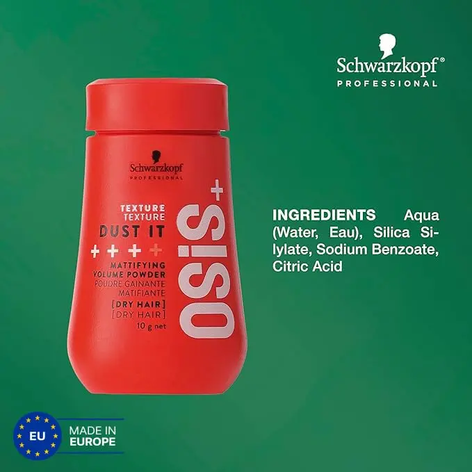 Schwarzkopf Osis Dust It Mattifying Powder provides long-lasting hold, strong texture, matte effect and strong control for hair separation.