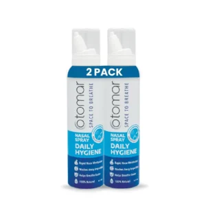 This two-pack of Otomar saline nasal spray provides natural allergy and sinus symptom relief by washing away impurities and moisturizing nasal passages for adults.