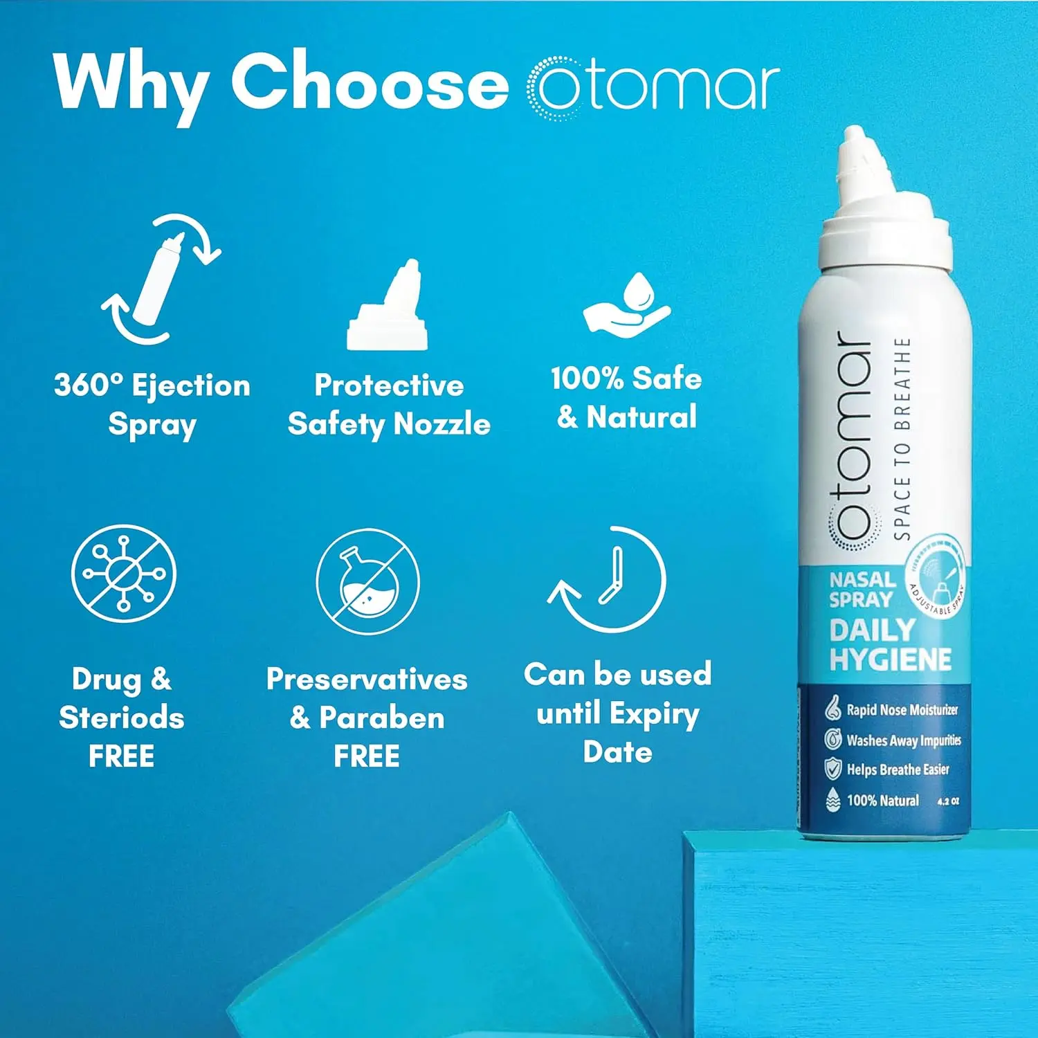This two-pack of Otomar saline nasal spray provides natural allergy and sinus symptom relief by washing away impurities and moisturizing nasal passages for adults.