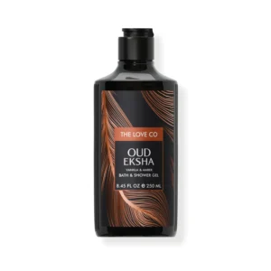 The Love Co. Oud Eksha body wash is a vegan and organic cleanser enriched with a long-lasting, exotic Oud fragrance, perfect for hydrating and nourishing all skin types.