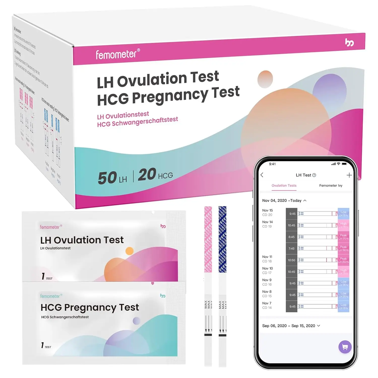 This kit includes 50 ovulation test strips and 20 pregnancy test strips for easy and accurate family planning at home.