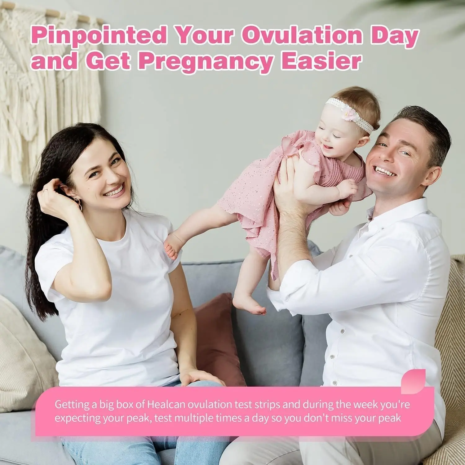 This image shows ovulation test strips designed to help women predict their most fertile days for conceiving naturally and accurately, with results ready in minutes.