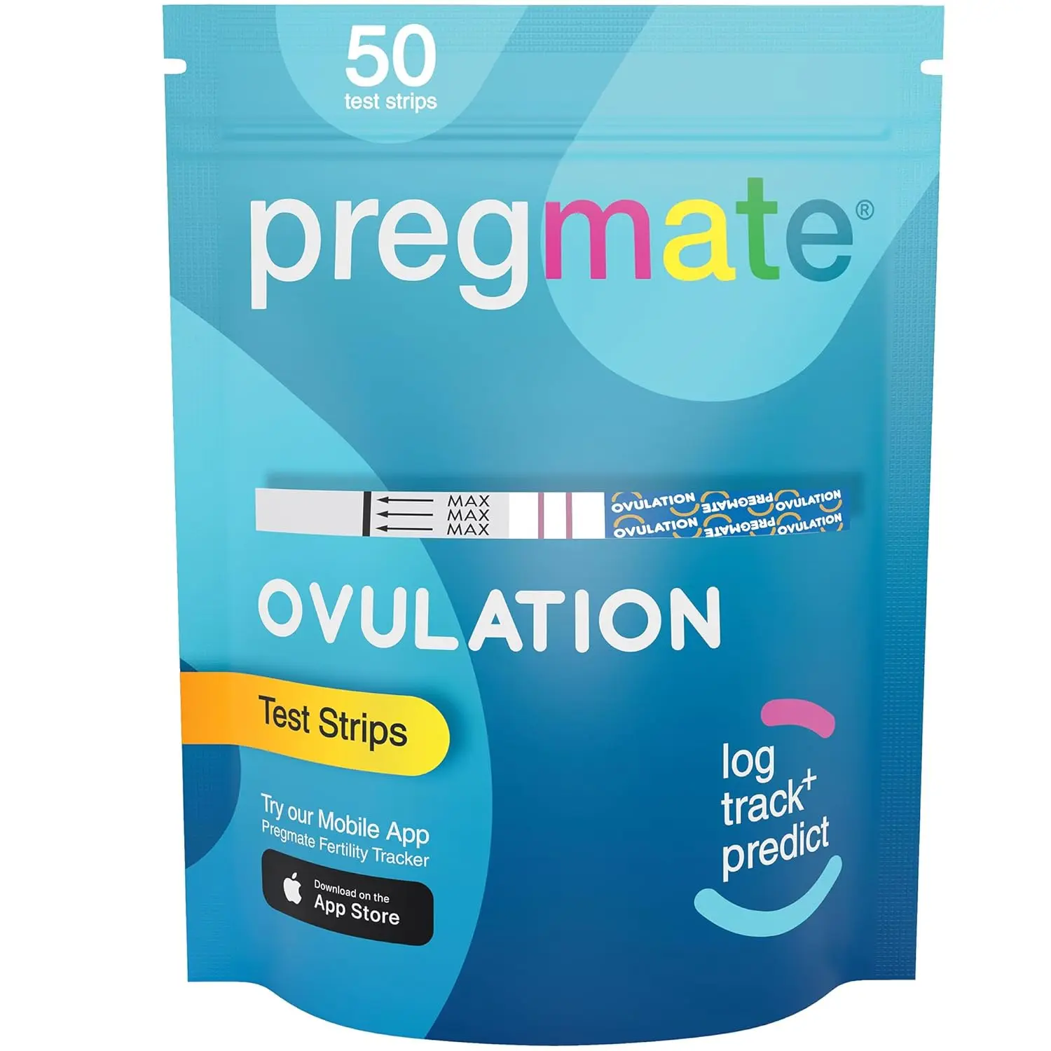 This image shows a Pregmate ovulation test strips kit with 50 individually wrapped tests for accurately predicting your most fertile days and identifying the best time to conceive with over 99% accuracy.