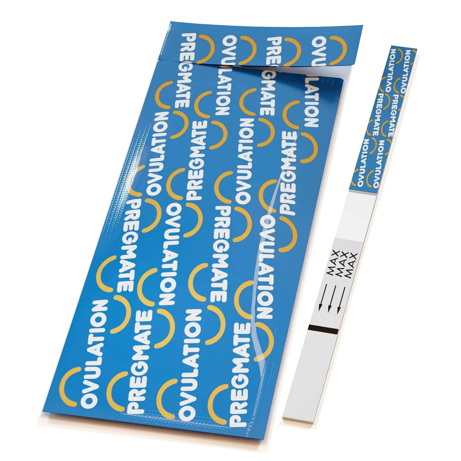 This image shows a Pregmate ovulation test strips kit with 50 individually wrapped tests for accurately predicting your most fertile days and identifying the best time to conceive with over 99% accuracy.