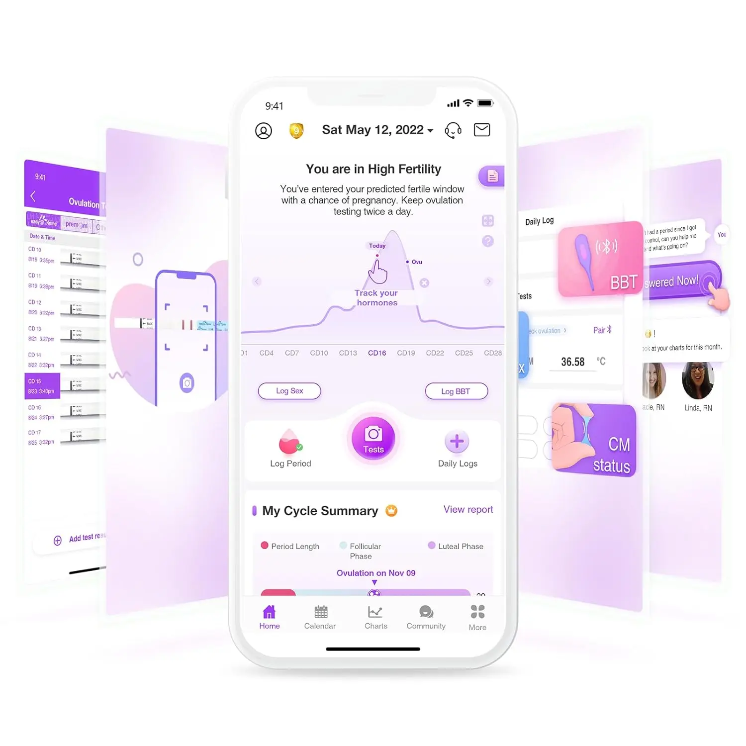 This ovulation test kit includes 100 test strips for predicting fertile days and tracking LH hormone levels with the Premom app for accurate ovulation prediction.
