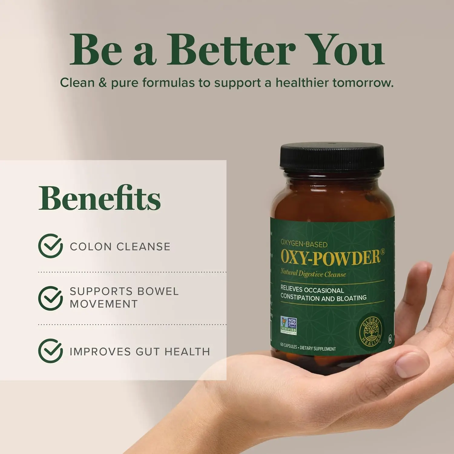 Global Healing Center Oxy-Powder colon cleanse capsules help detox your gut overnight and support proper digestion.