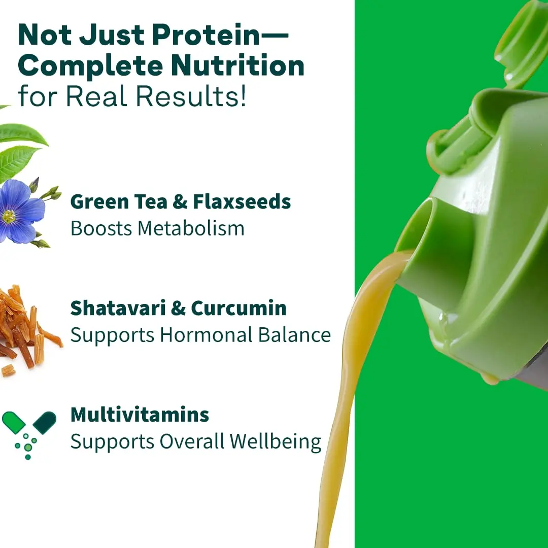 OZiva Protein & Herbs for Women in mango flavor supports weight control, boosts metabolism, and balances hormones with 23g whey protein and ayurvedic herbs.