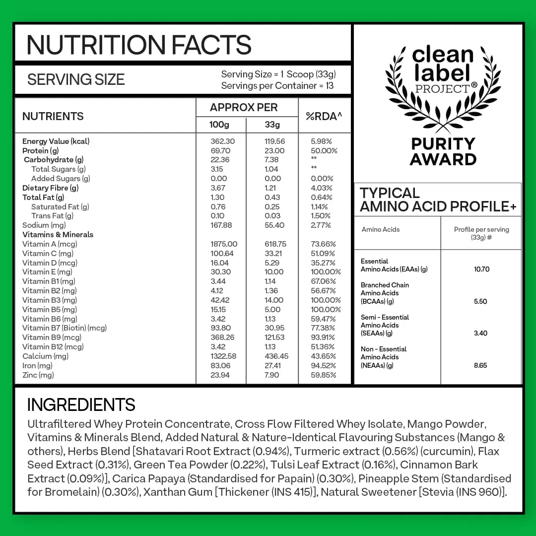 OZiva Protein & Herbs for Women in mango flavor supports weight control, boosts metabolism, and balances hormones with 23g whey protein and ayurvedic herbs.