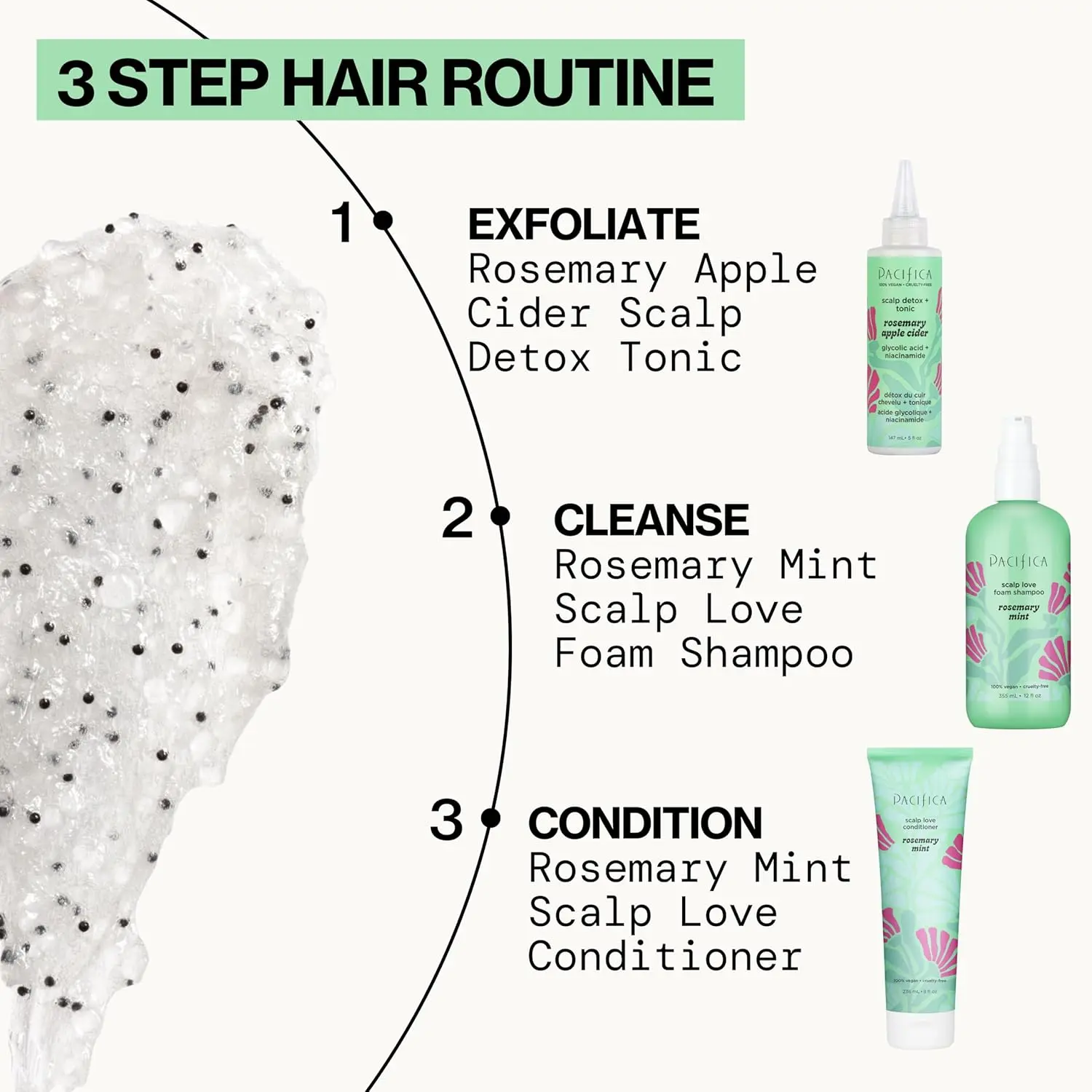 Pacifica Rosemary Detox Scalp Scrub in white jar exfoliates the scalp to remove buildup with vegan ingredients like rosemary and sea salt.