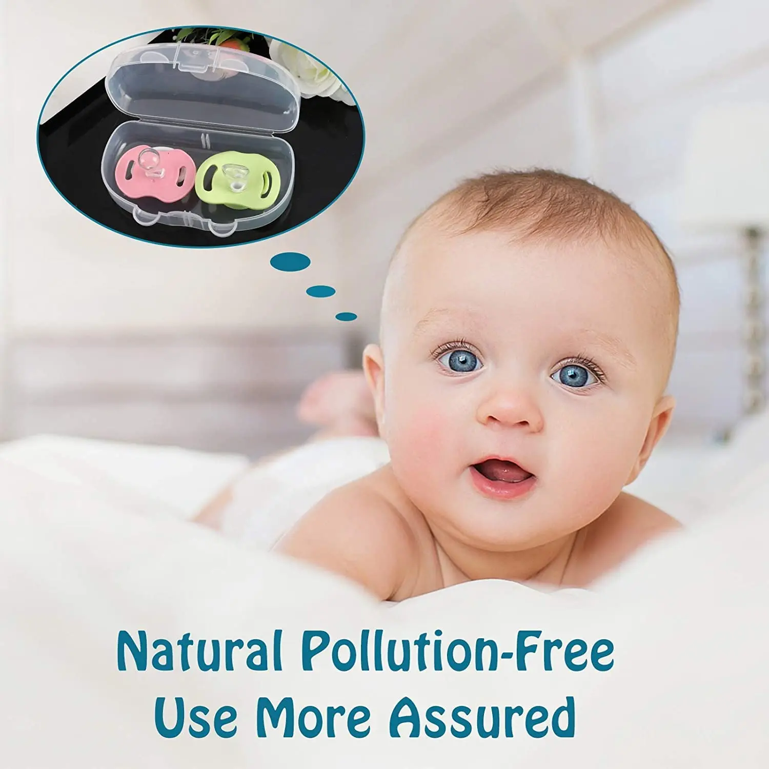 Clear BPA-free pacifier case holds two pacifiers, keeping baby's soothers clean and protected from dust during travel or at home.