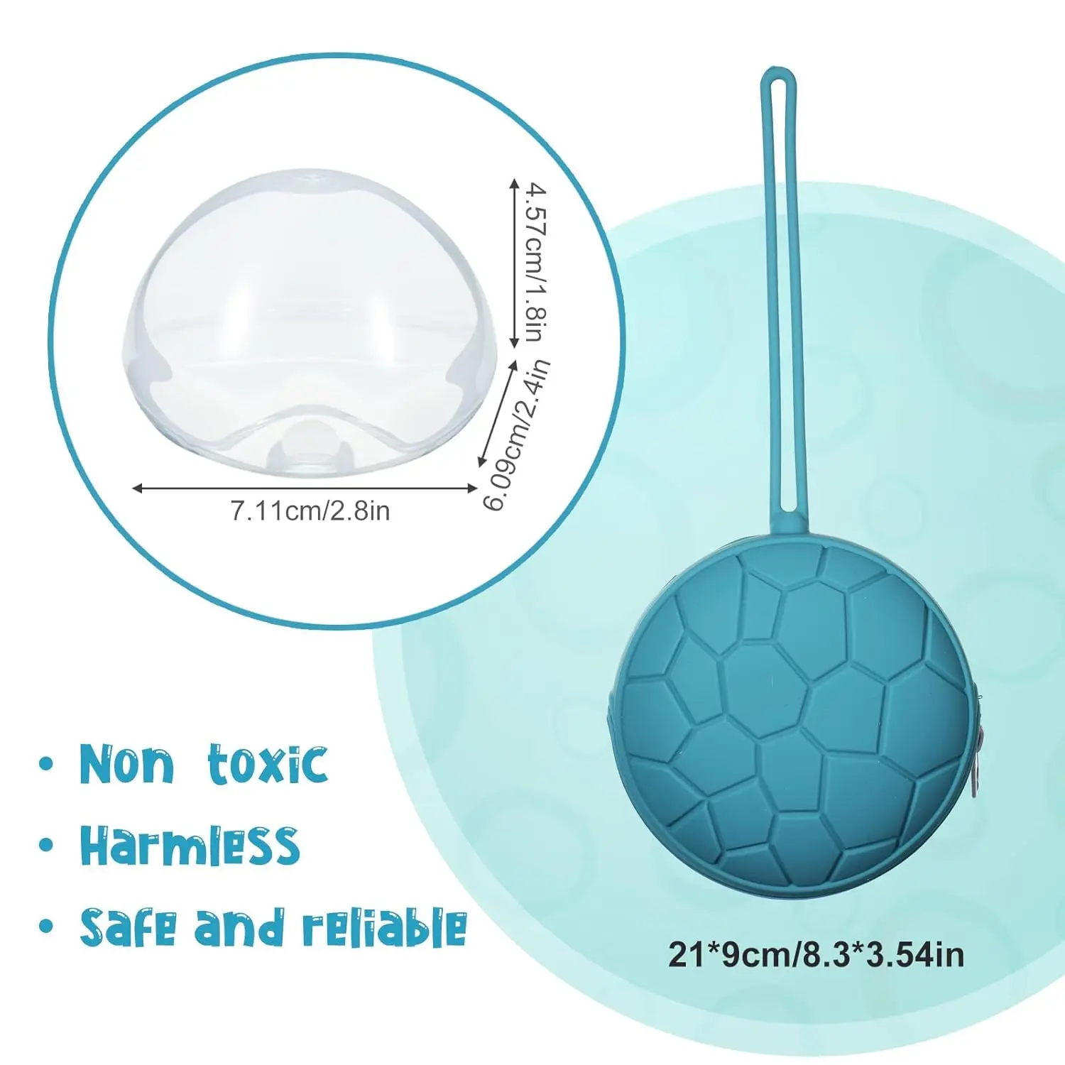 This pacifier holder case set includes two silicone pacifier holders and two transparent pacifier storage boxes to keep pacifiers clean and sanitary on the go.