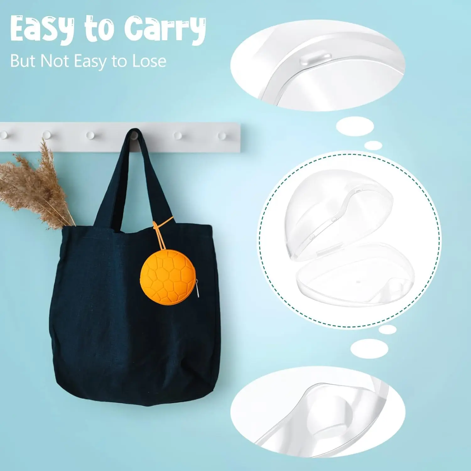 This pacifier holder case set includes two silicone pacifier holders and two transparent pacifier storage boxes to keep pacifiers clean and sanitary on the go.