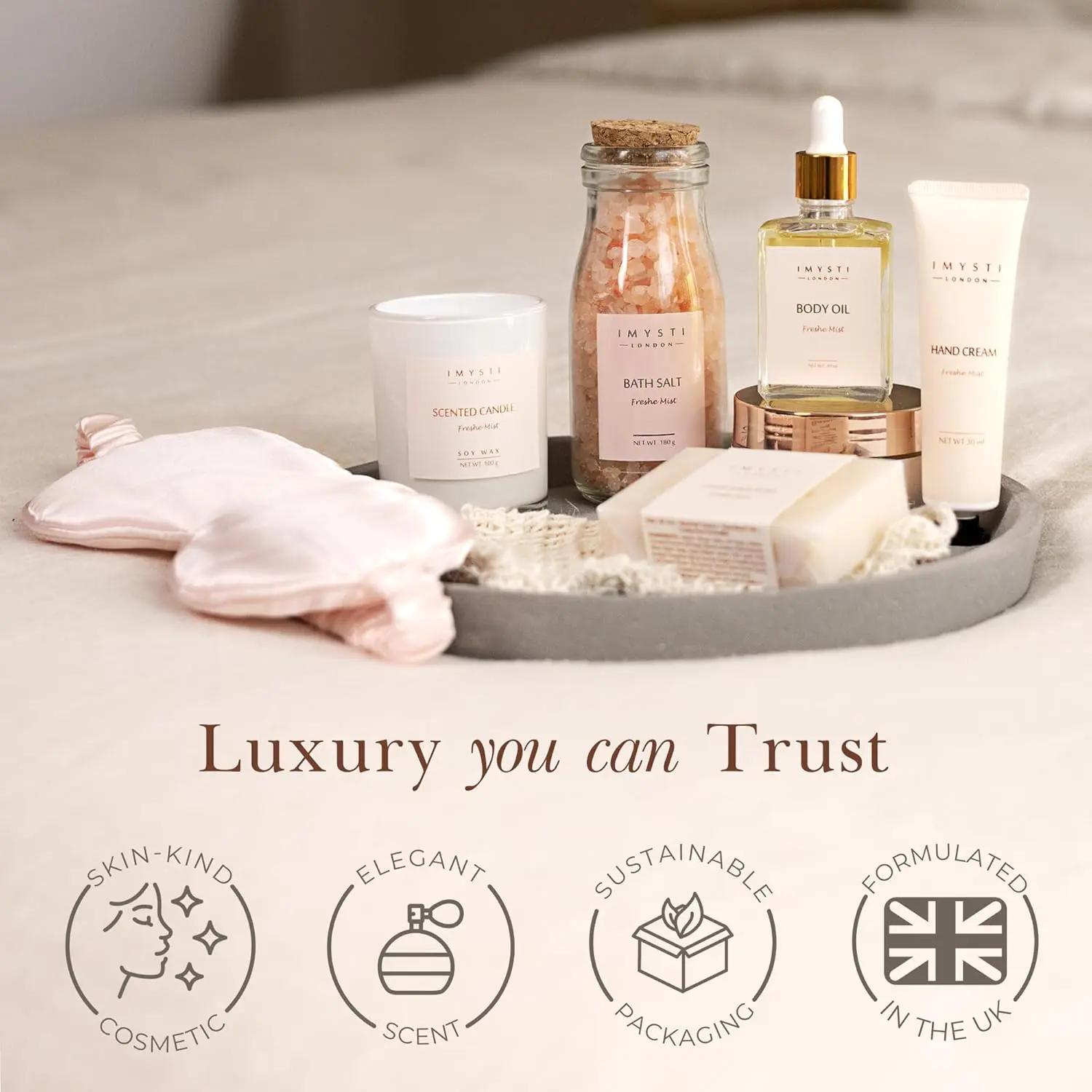 This luxury spa gift set is the perfect pamper gift for women who need self-care and relaxation, featuring a soy wax candle, body scrub, bath salts, and other premium essentials.