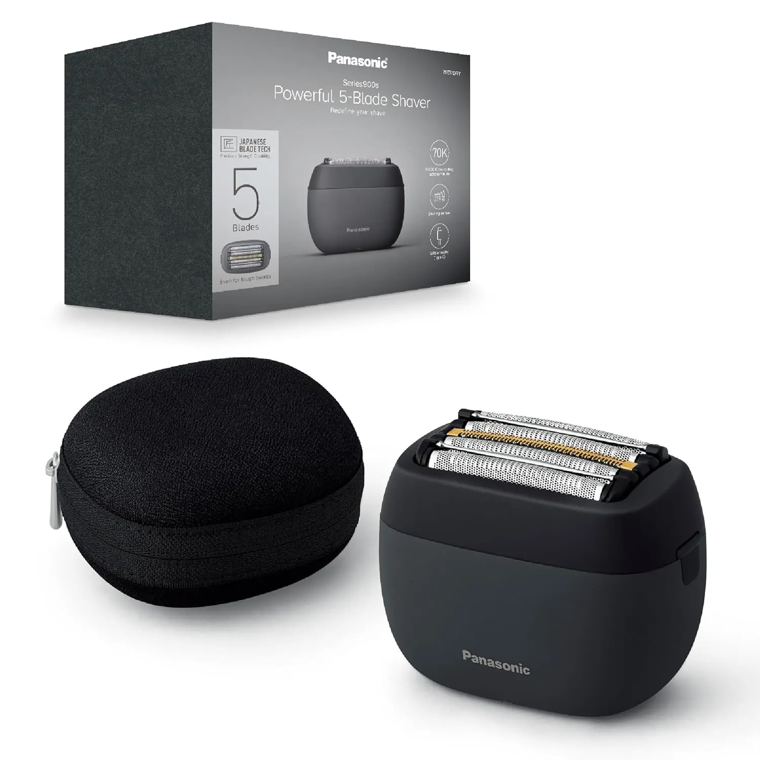 The Panasonic 5-blade electric shaver for men provides a close and comfortable wet or dry shave with its responsive beard sensor and Japanese stainless-steel blades, and includes a USB-C charging cable and carry case.