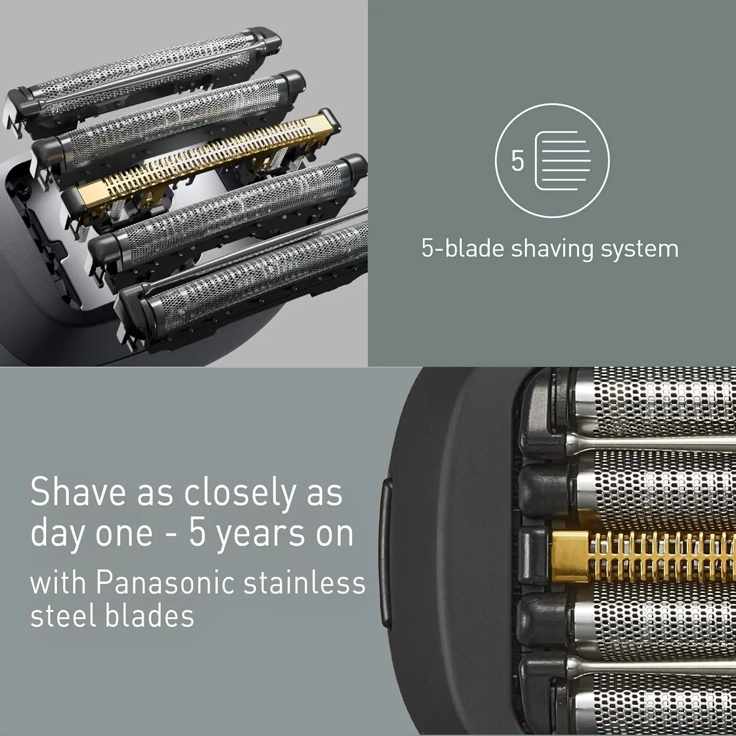 The Panasonic 5-blade electric shaver for men provides a close and comfortable wet or dry shave with its responsive beard sensor and Japanese stainless-steel blades, and includes a USB-C charging cable and carry case.