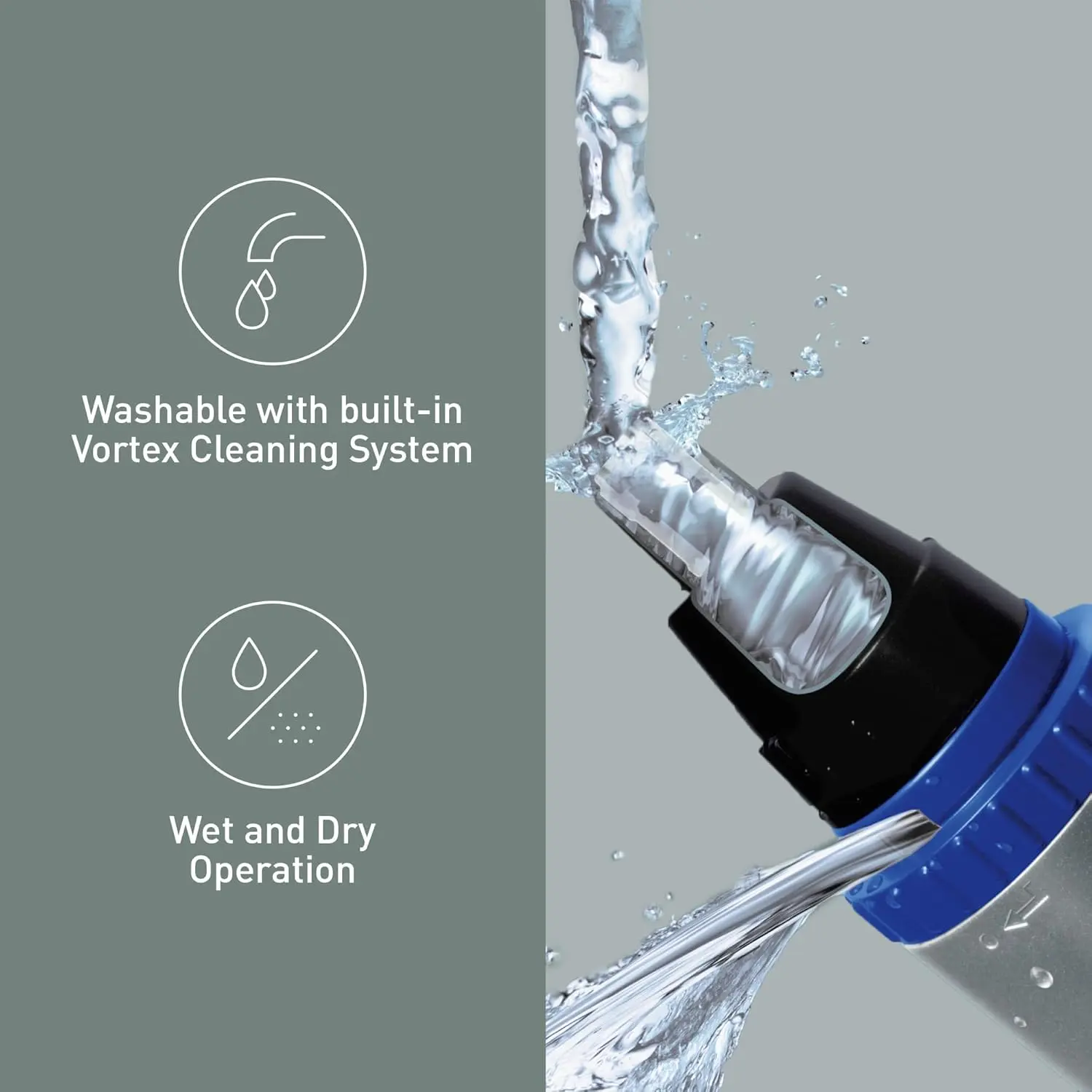 This Panasonic nose and ear hair trimmer features dual-edge blades for precise and detailed trimming, vortex cleaning, and wet/dry operation for convenient grooming.