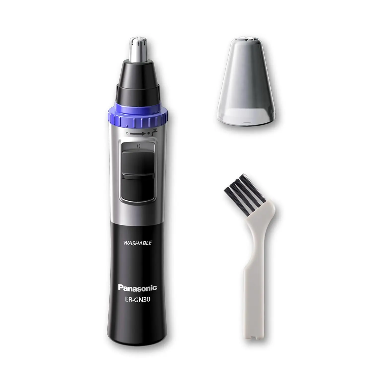 This Panasonic nose and ear hair trimmer features dual-edge blades for precise and detailed trimming, vortex cleaning, and wet/dry operation for convenient grooming.