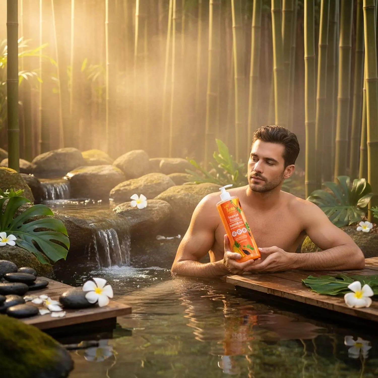 Lady Diana papaya shower gel in a large pump bottle, offering a gentle foaming cleanse for soft, refreshed, and hydrated skin with a tropical fragrance.