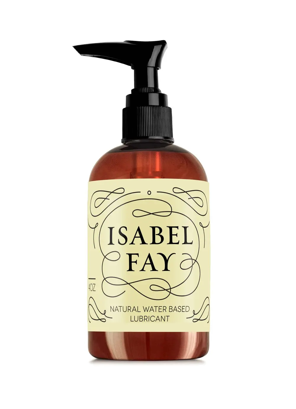 Isabel Fay 4oz bottle of natural, water-based personal lubricant for sensitive skin that is paraben and glycerin-free.