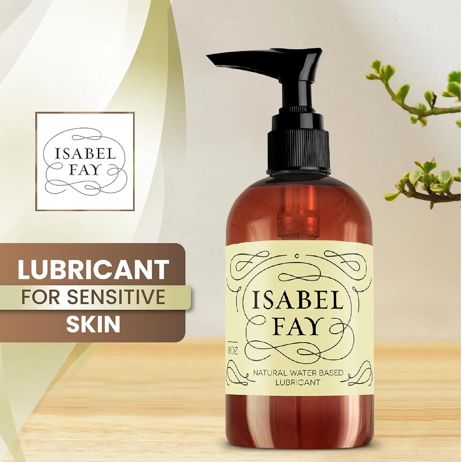Isabel Fay 4oz bottle of natural, water-based personal lubricant for sensitive skin that is paraben and glycerin-free.