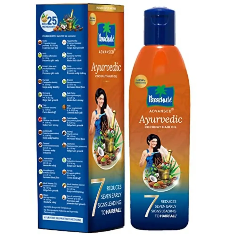 Parachute Advansed Ayurvedic Hair Oil promotes hair growth and reduces hairfall with coconut oil and efficacious Ayurvedic ingredients.