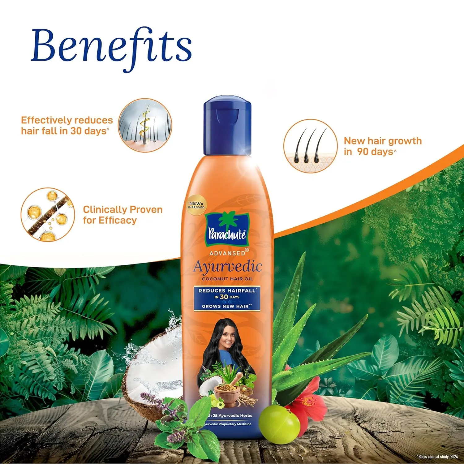 Parachute Advansed Ayurvedic Hair Oil promotes hair growth and reduces hairfall with coconut oil and efficacious Ayurvedic ingredients.