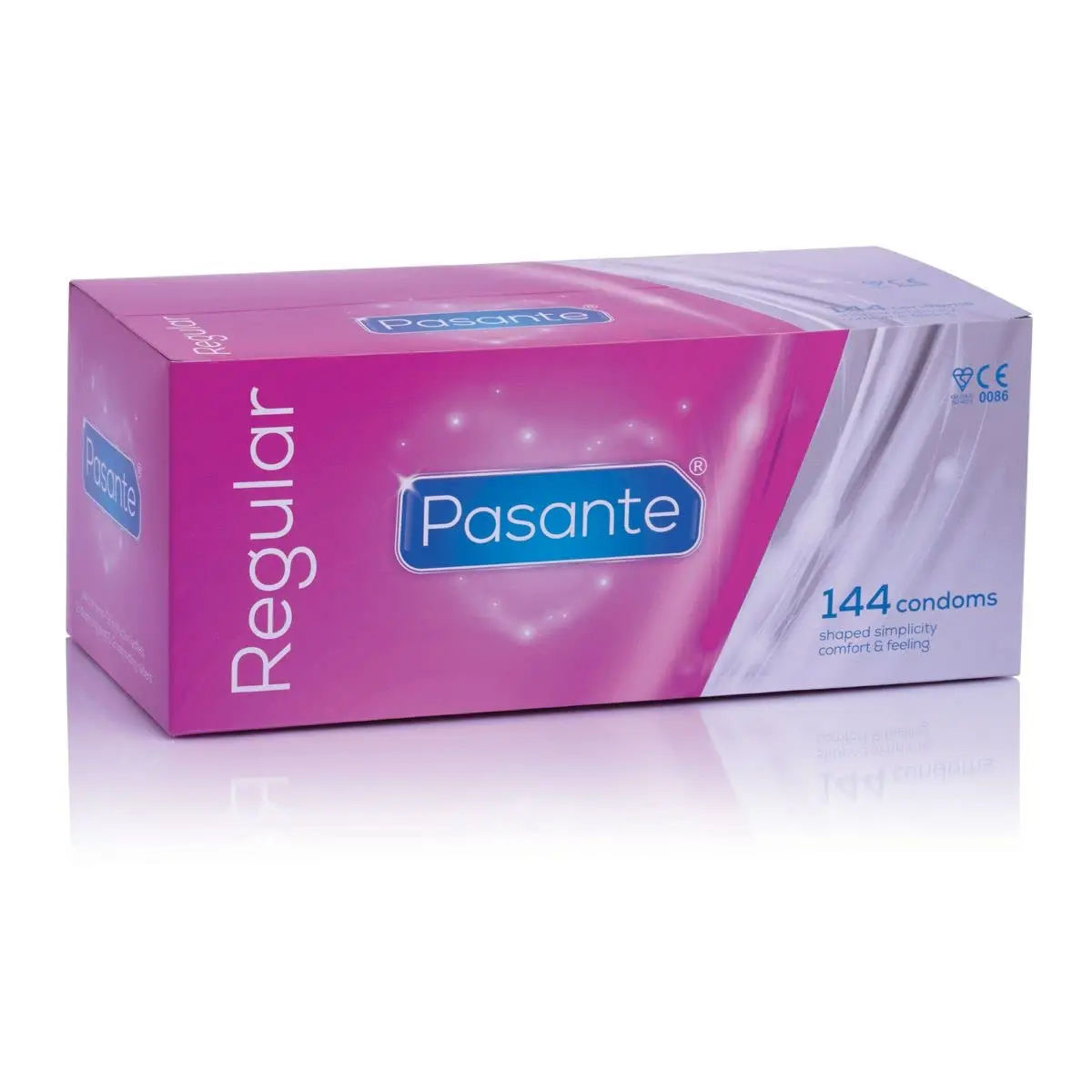 A 72-pack of Pasante regular condoms supplied in a discreet kraft bag, shaped for a comfortable fit.