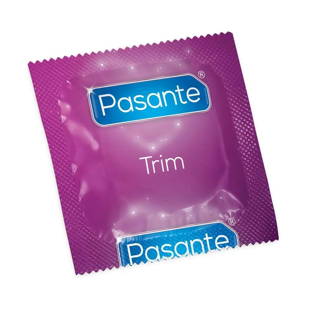 A pack of 144 Pasante Trim small condoms, designed for a closer, slimmer fit, lubricated for comfort and safe to use with water or silicone-based lubricants.