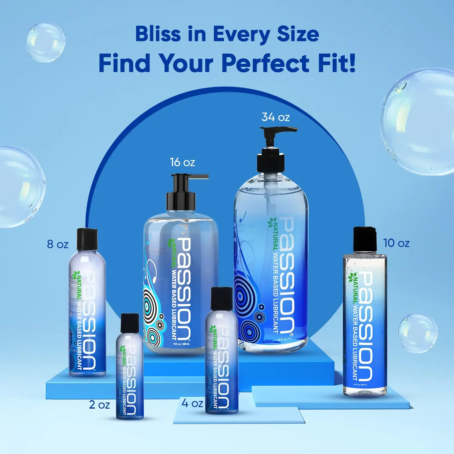 This is a bottle of Passion water-based personal lubricant for smooth, comfortable, and enhanced pleasure, designed for use with toys and condoms, and easy to clean.