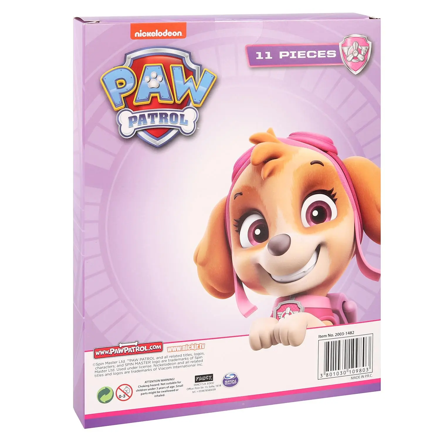 Eleven-piece Paw Patrol Skye beauty set including hairbrush, bracelet, ring, hair clips and scrunchies for creative and fashionable girls.
