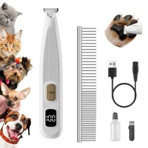 The Paw Trim Pro LED pet paw trimmer is rechargeable via USB and safely trims dog and cat paws.