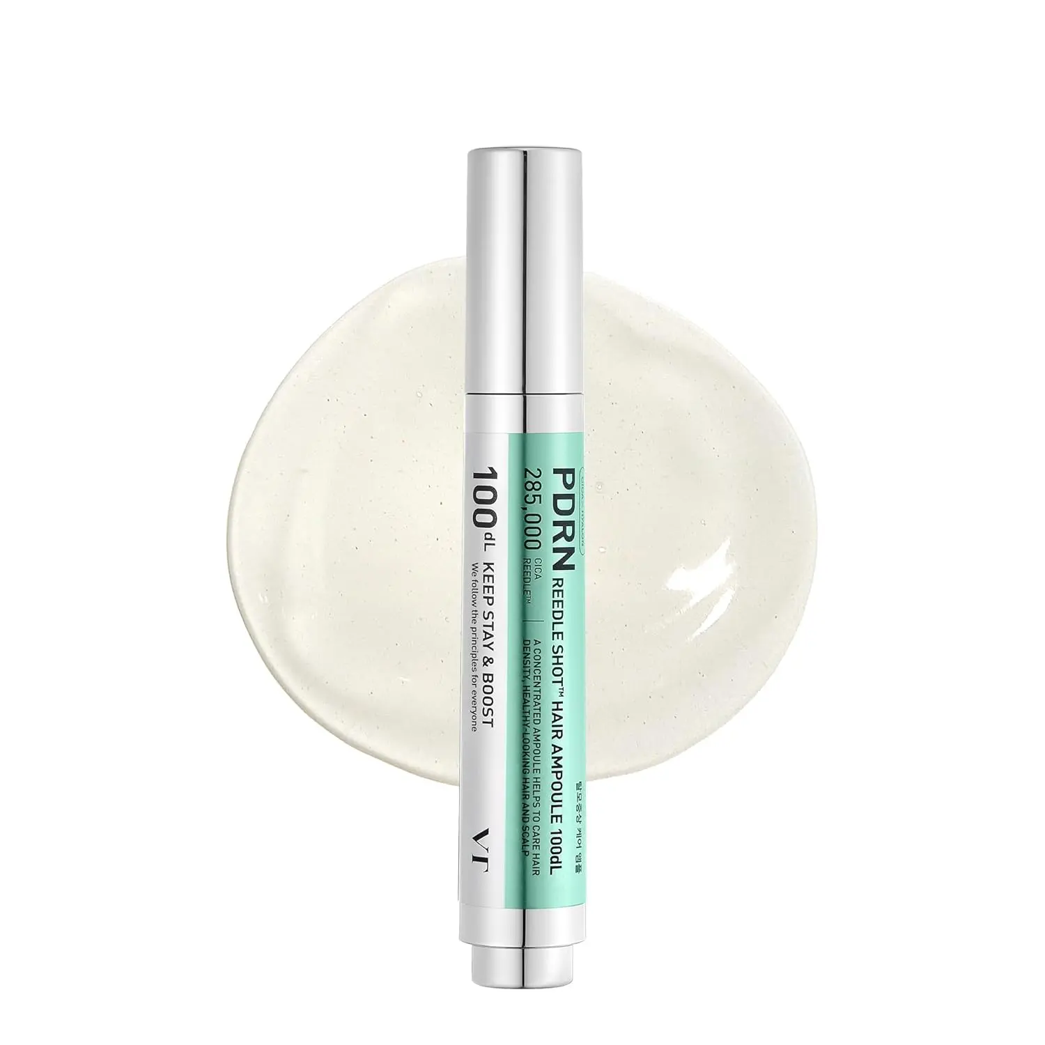 VT Cosmetics PDRN reedle shot hair ampoule nourishes and soothes the scalp with vegan PDRN and Korean ginseng to promote healthy hair growth and prevent hair loss.