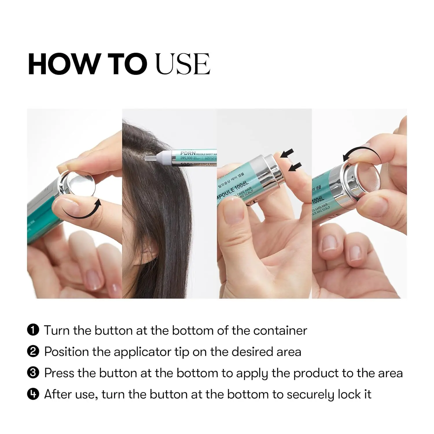 VT Cosmetics PDRN reedle shot hair ampoule nourishes and soothes the scalp with vegan PDRN and Korean ginseng to promote healthy hair growth and prevent hair loss.