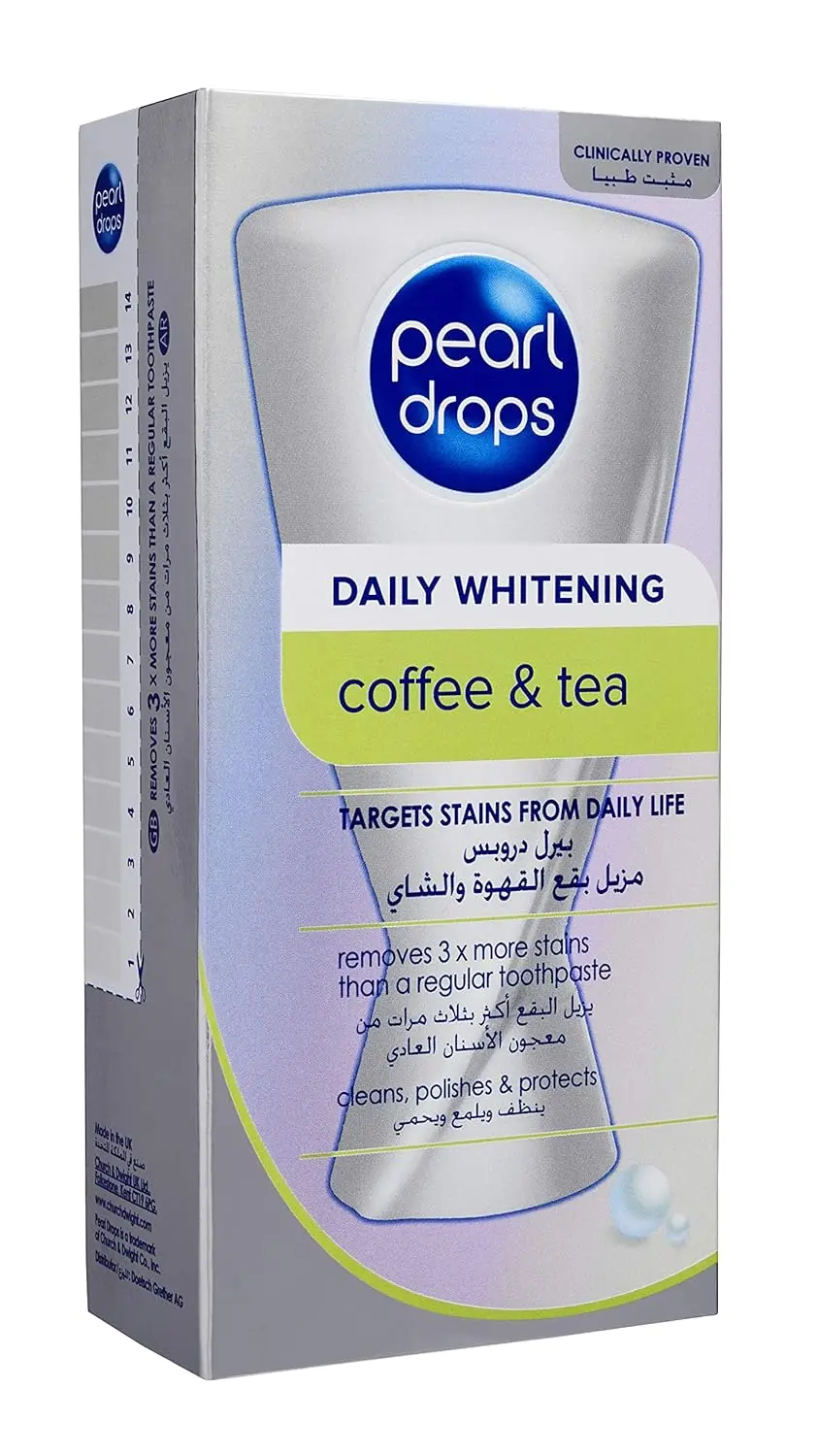 Pearl Drops Coffee & Tea 4D Whitening Toothpaste helps remove stains from coffee and tea consumption while freshening breath and preventing future stains.