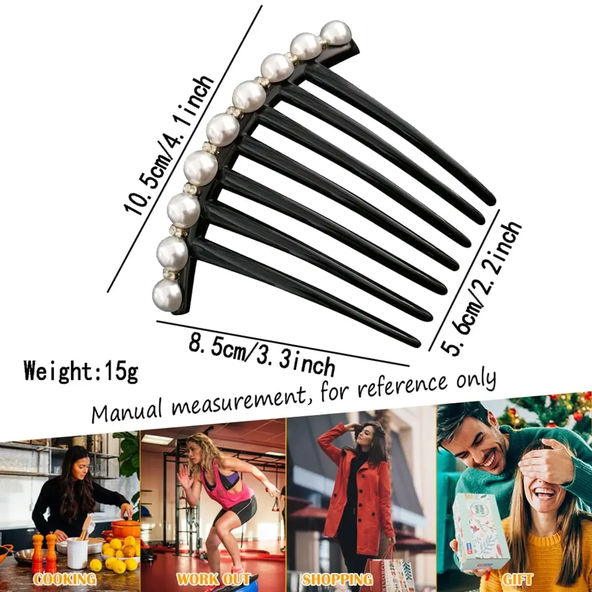 This image displays two vintage-style hair combs adorned with pearls and rhinestones, perfect for decorating hair buns and creating elegant updos for women.