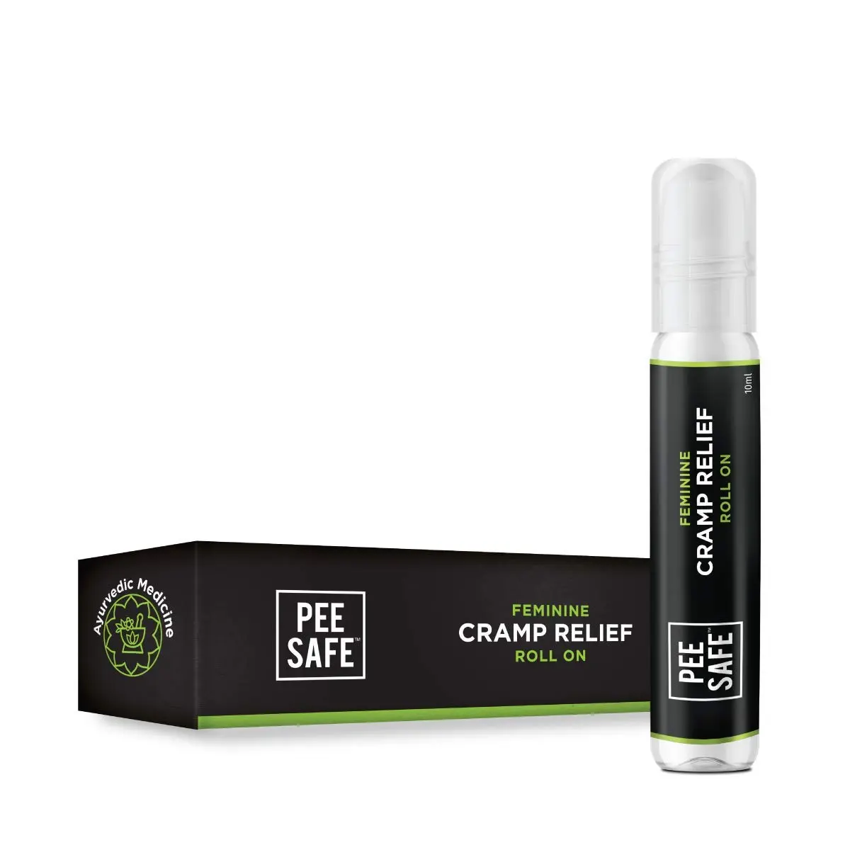 Pee Safe Cramp Relief Roll On by Redcliff, a medication for feminine pain relief during periods.
